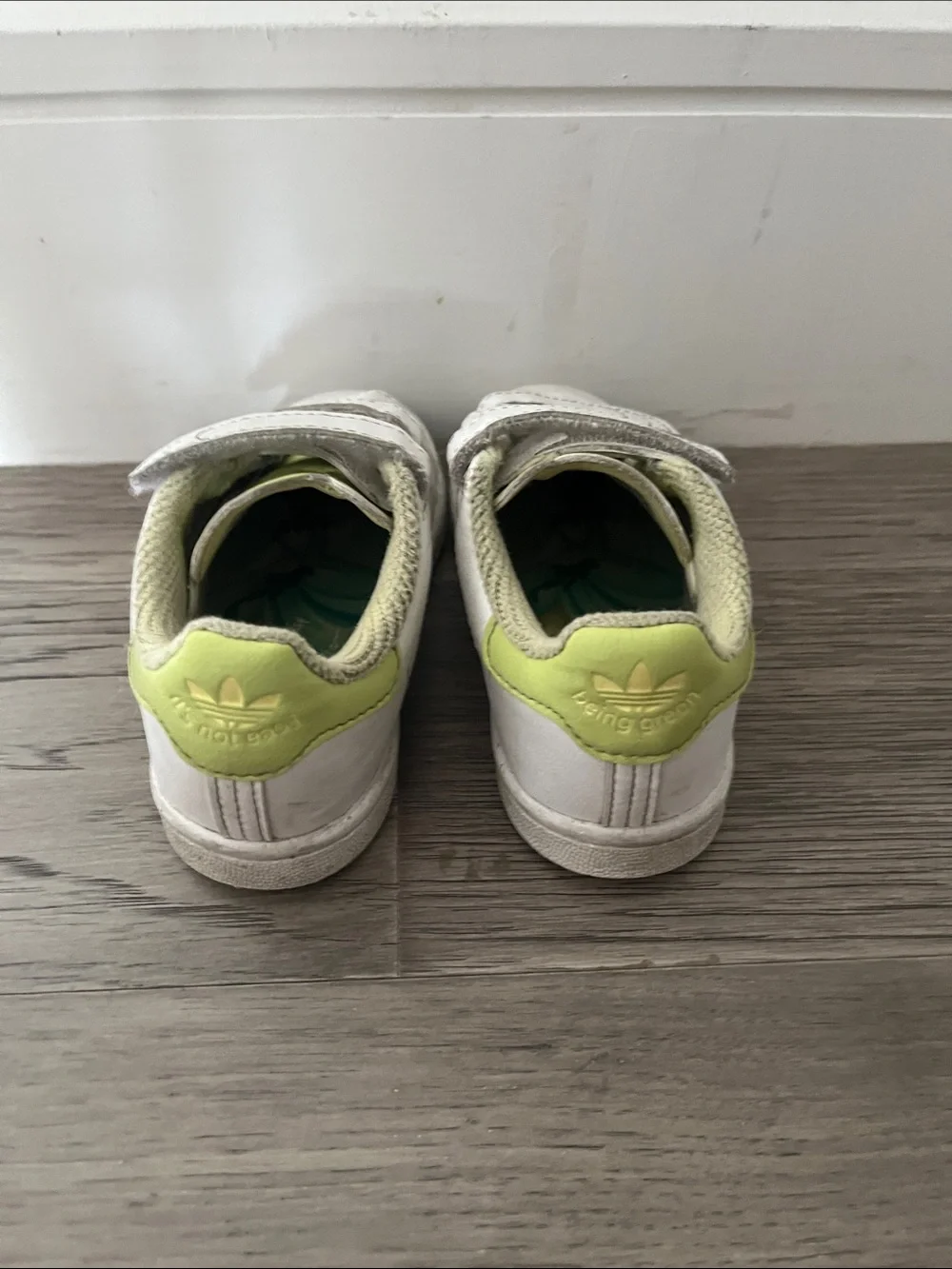 Adidas sneakers. Toddler size 8. White. Lime. Pre-owned.